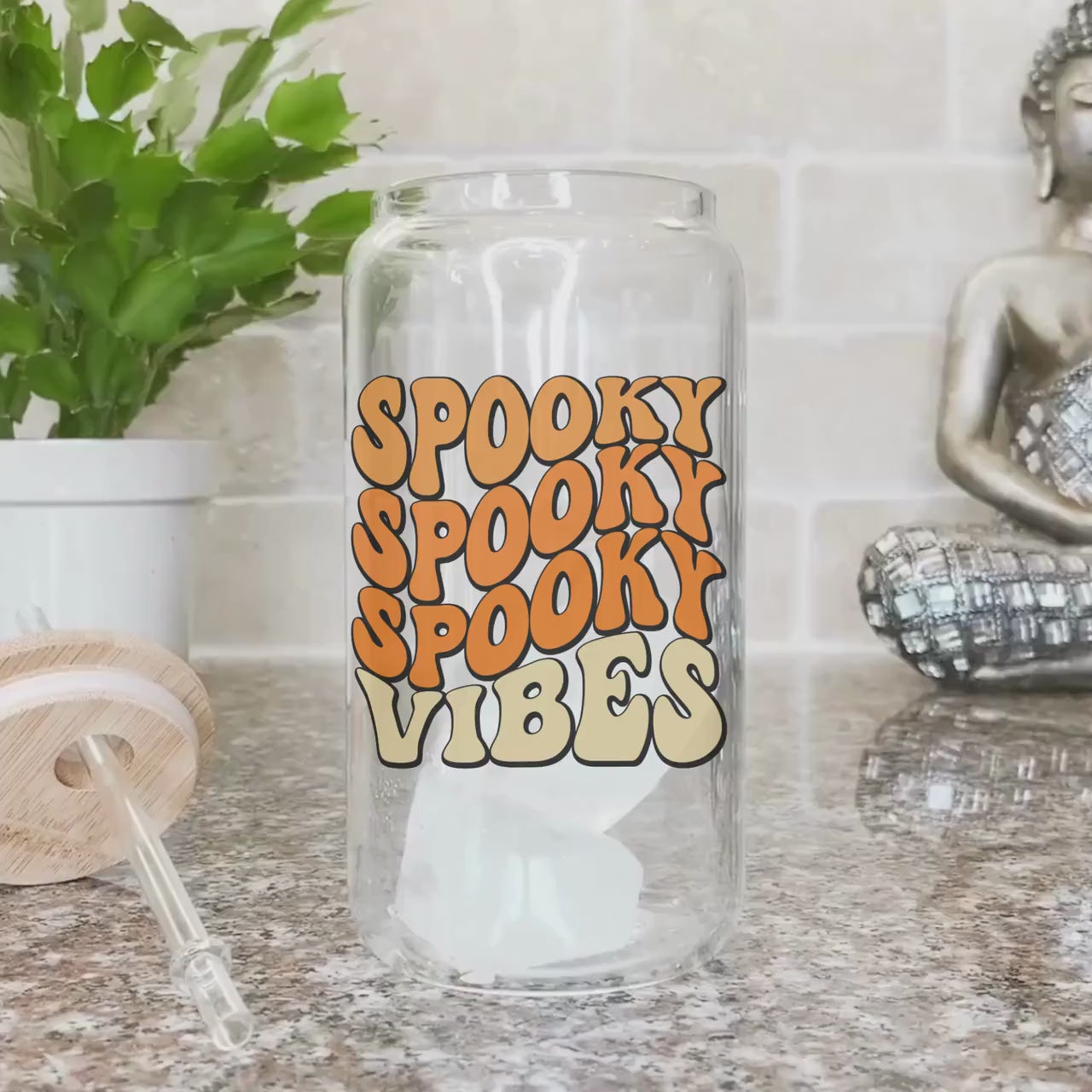 Spooky Vibes Halloween Iced Coffee Cup Cute Retro Halloween Frosted Tumbler with Straw Fall Vibes 16oz beer Glass Can Tumbler Gift for women
