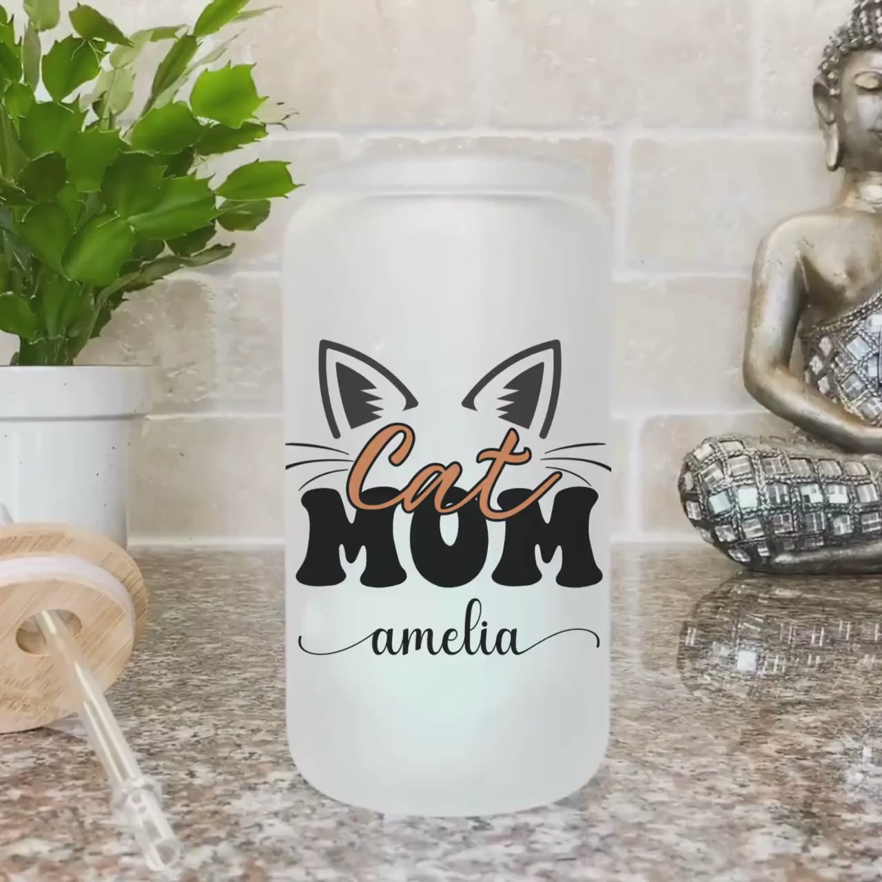 Custom Dog Mom Beer can glass with bamboo Lid Dog Mom Glass mug Cat Mom Iced Coffee Cup Dog Lover Gift Cat Lover Gift Dog New Dog New Pet