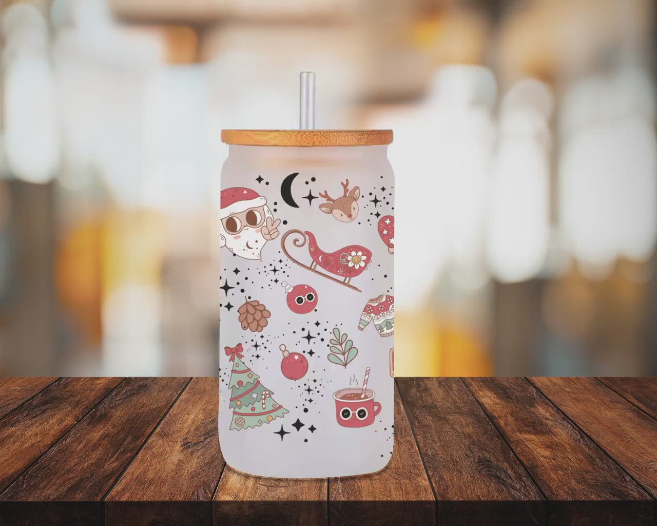 Christmas Iced Coffee Cup Xmas Frosted Tumblers Christmas party Beer Glass gift Tumbler & straw Christmas Vacation Tumbler Santa Coffee Cup