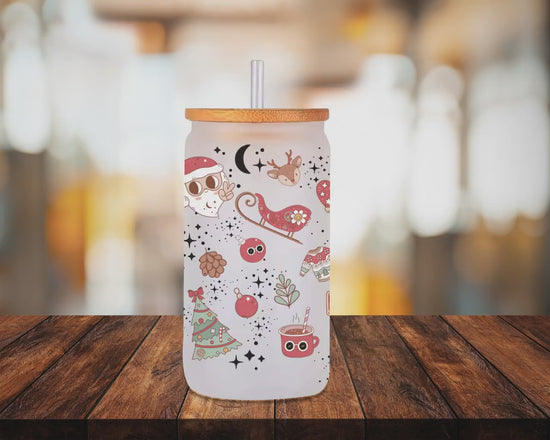 Christmas Iced Coffee Cup Xmas Frosted Tumblers Christmas party Beer Glass gift Tumbler & straw Christmas Vacation Tumbler Santa Coffee Cup
