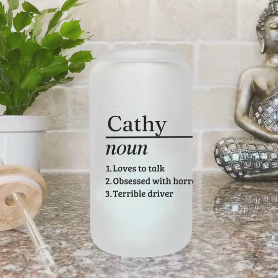 Personalized Name Definition Iced Coffee Tumbler 30th birthday gift Custom Birthday Frosted Glass Cup 60th Birthday Mug Custom 40th Birthday