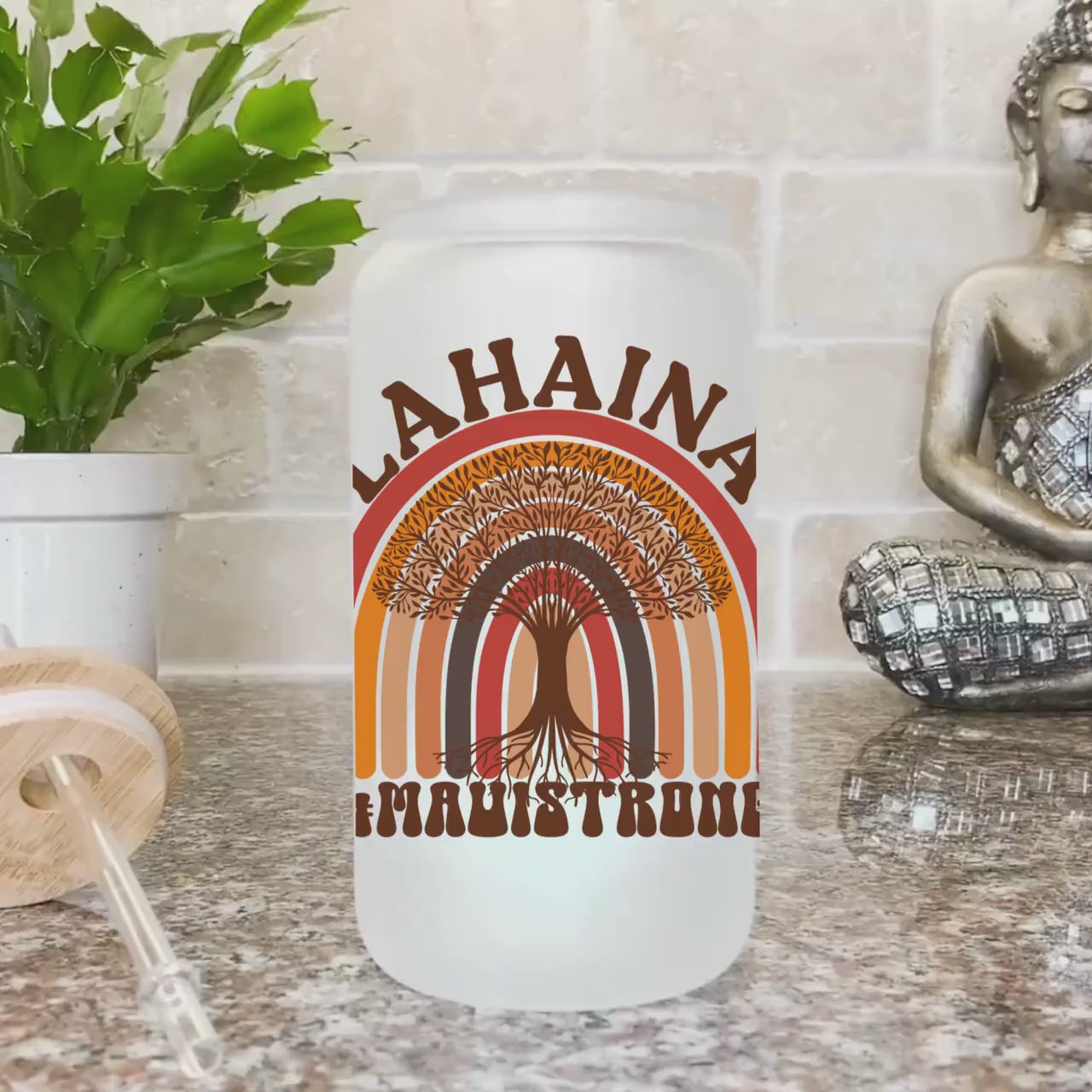 Lahaina Maui Strong Frosted Iced Coffee Cup Support for Maui Tumbler with Straw Elementary Teacher Glass Can Tumbler Lahaina Strong Cup