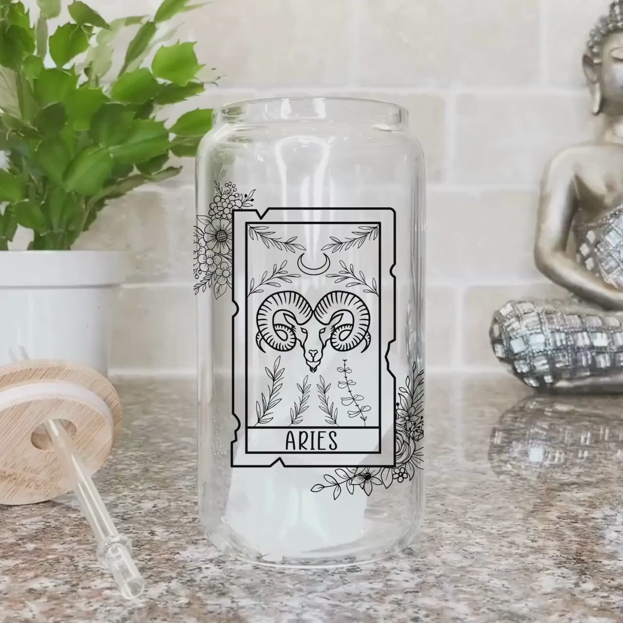 Tarot Card Zodiac Horoscope Glass Frosted Can Coffee Glass Cup Astrology Cup with Lid Celestial Tumbler Gifts Birth Month Constellation