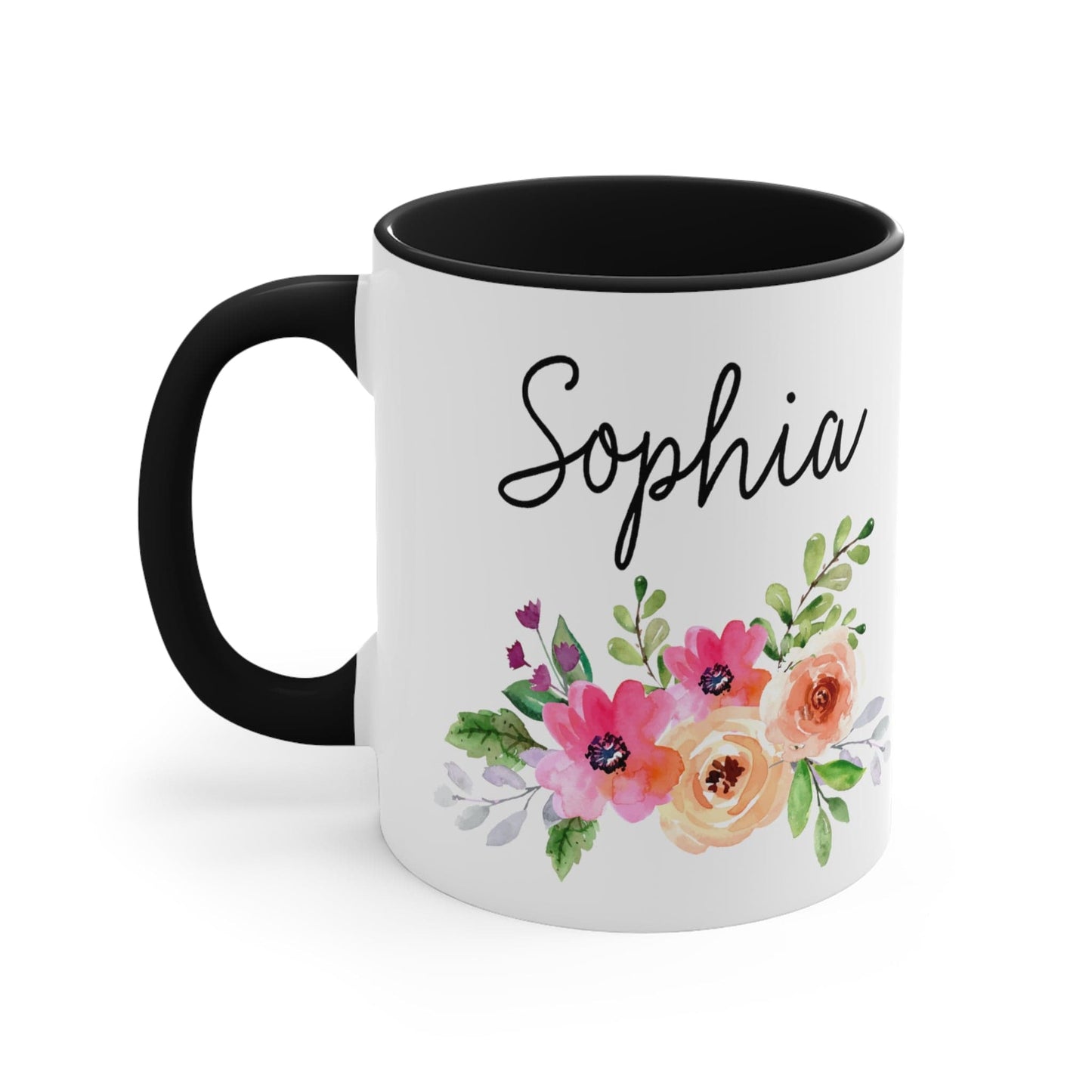 Personalized Name Coffee Mug Floral Design