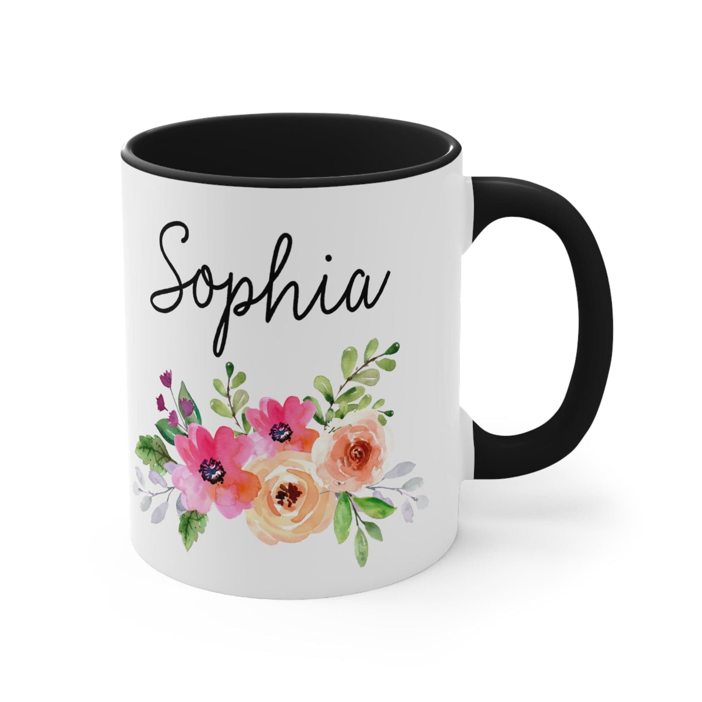 Personalized Name Coffee Mug Floral Design