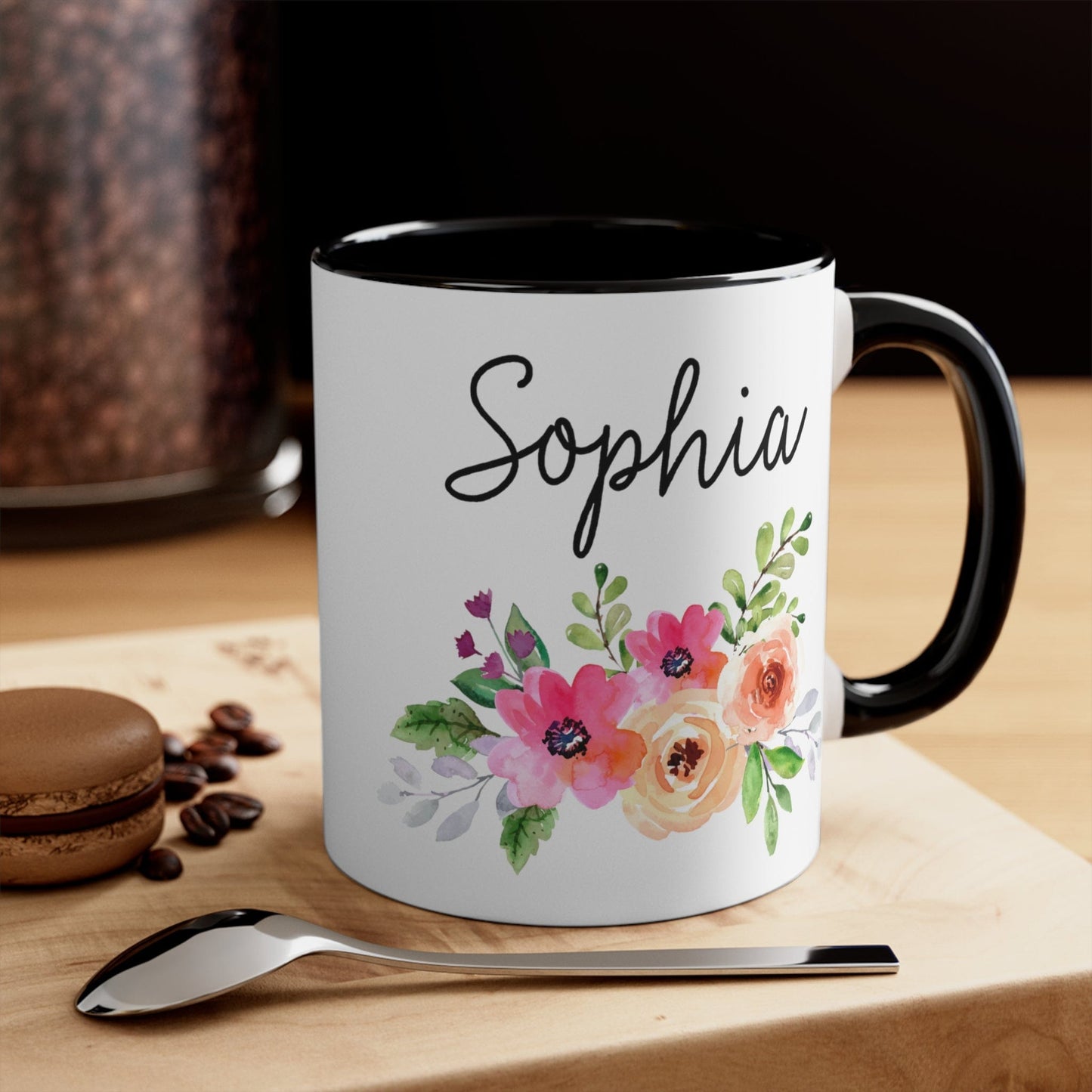 Personalized Name Coffee Mug Floral Design