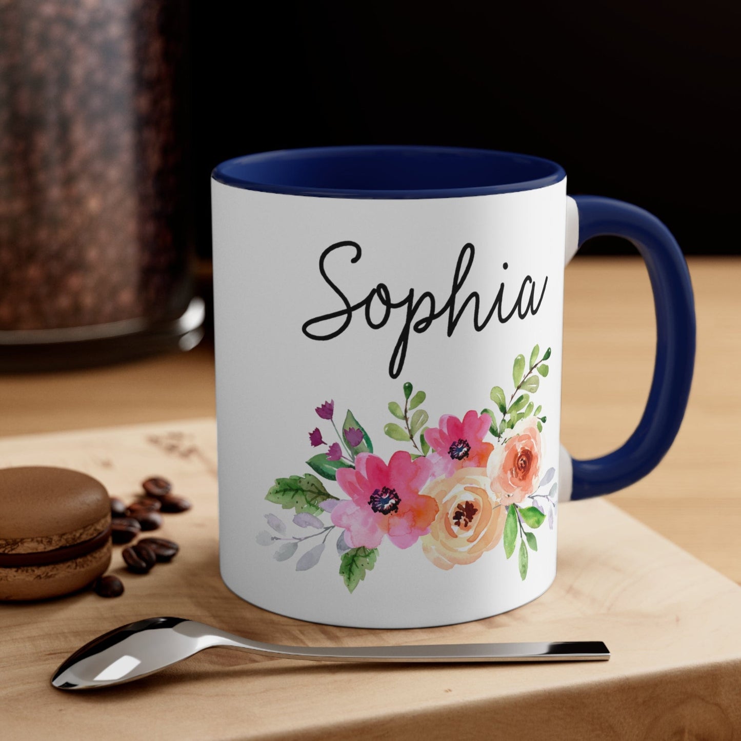 Personalized Name Coffee Mug Floral Design