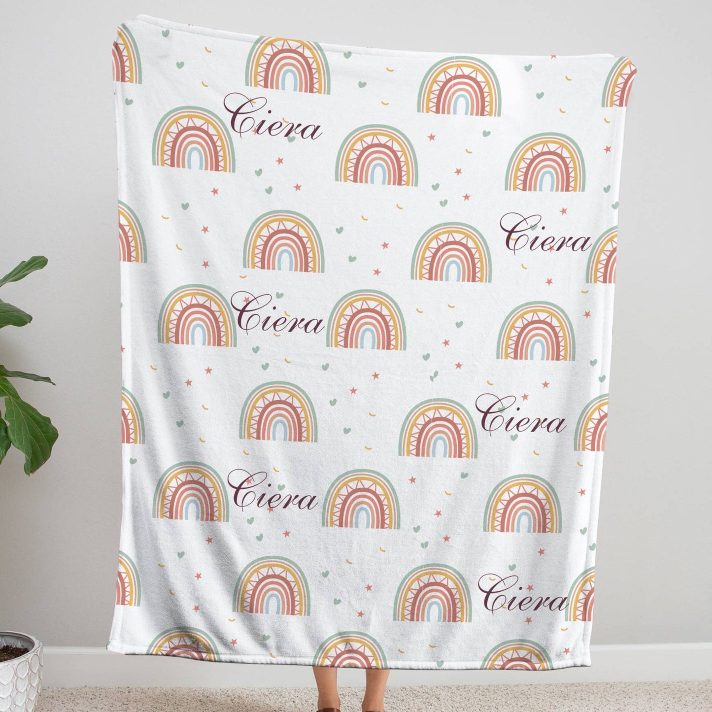 Boho Rainbow Personalized Name Blanket