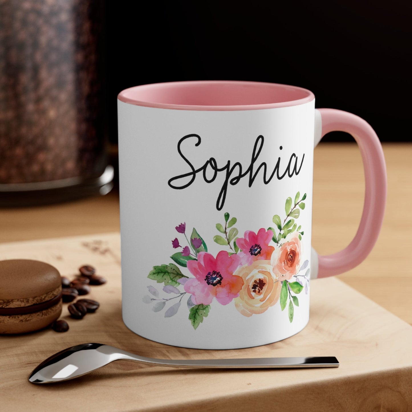 Personalized Name Coffee Mug Floral Design