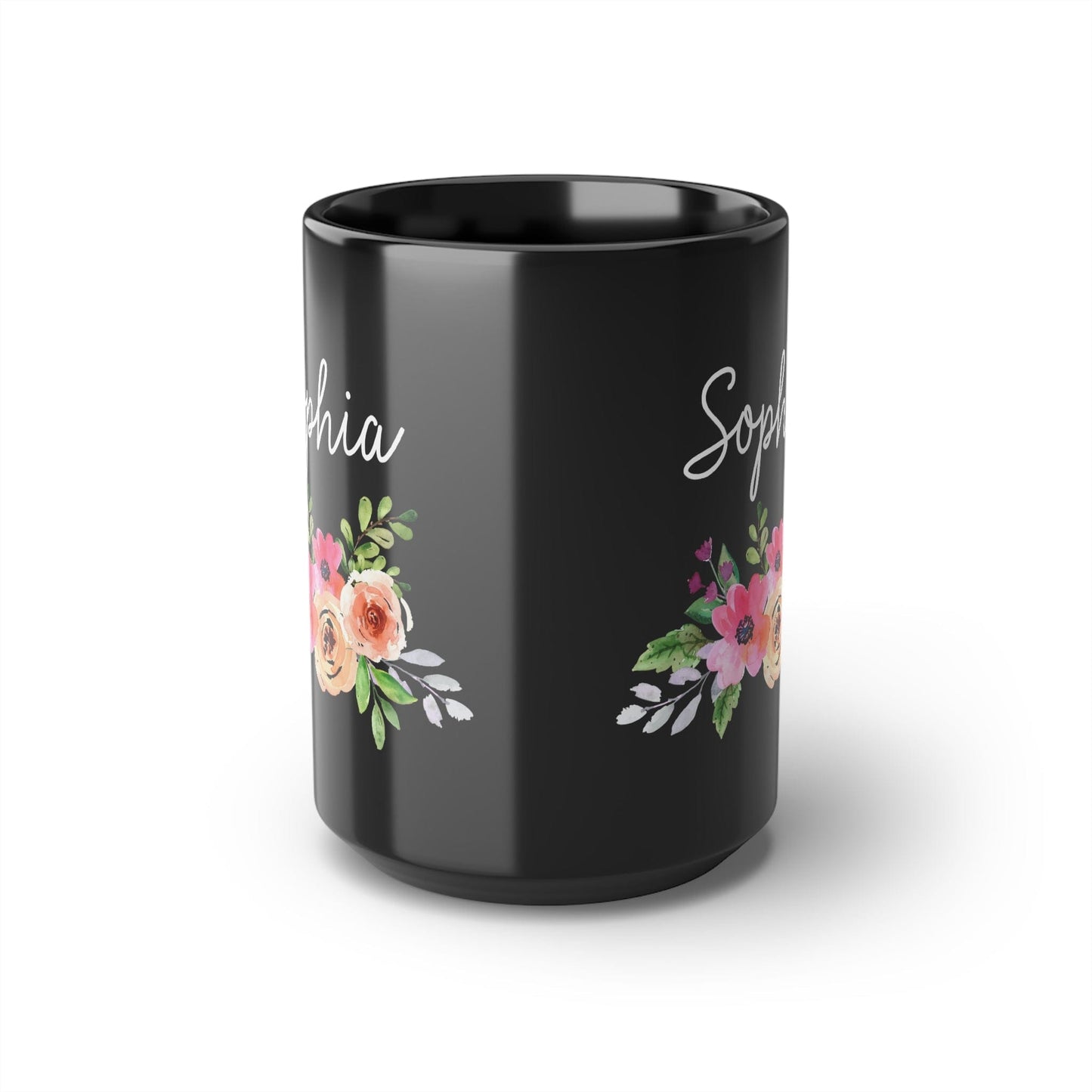 Personalized Name Floral Black Coffee Cup - Mug