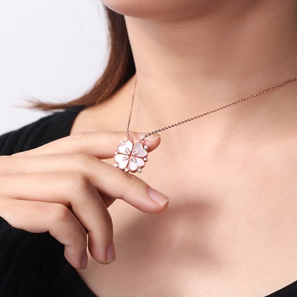 2 in 1 Four Leaf Clover Dainty Heart Necklace