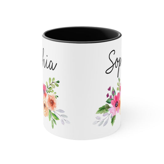 Personalized Name Coffee Mug Floral Design