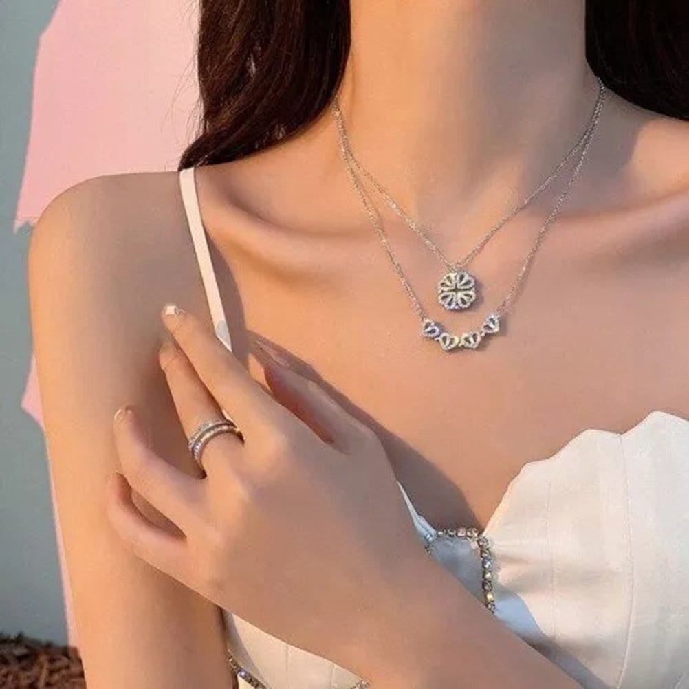 2 in 1 Four Leaf Clover Dainty Heart Necklace