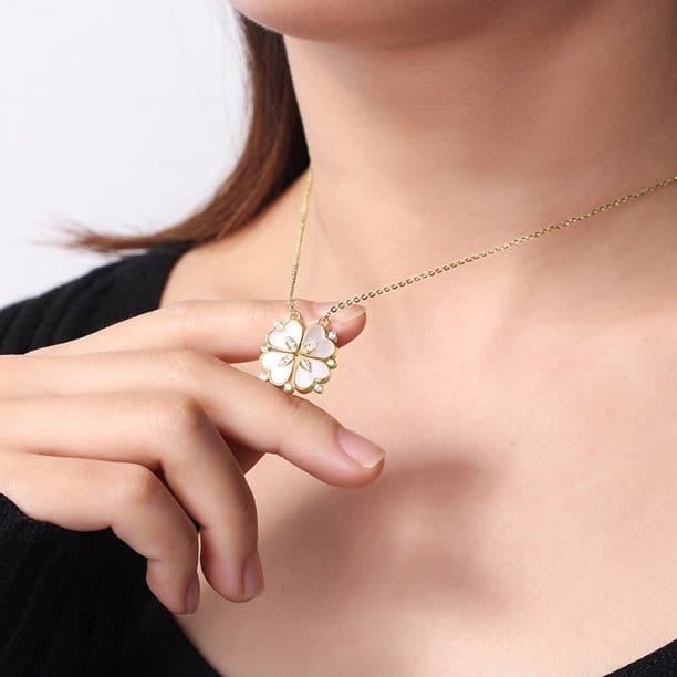 2 in 1 Four Leaf Clover Dainty Heart Necklace
