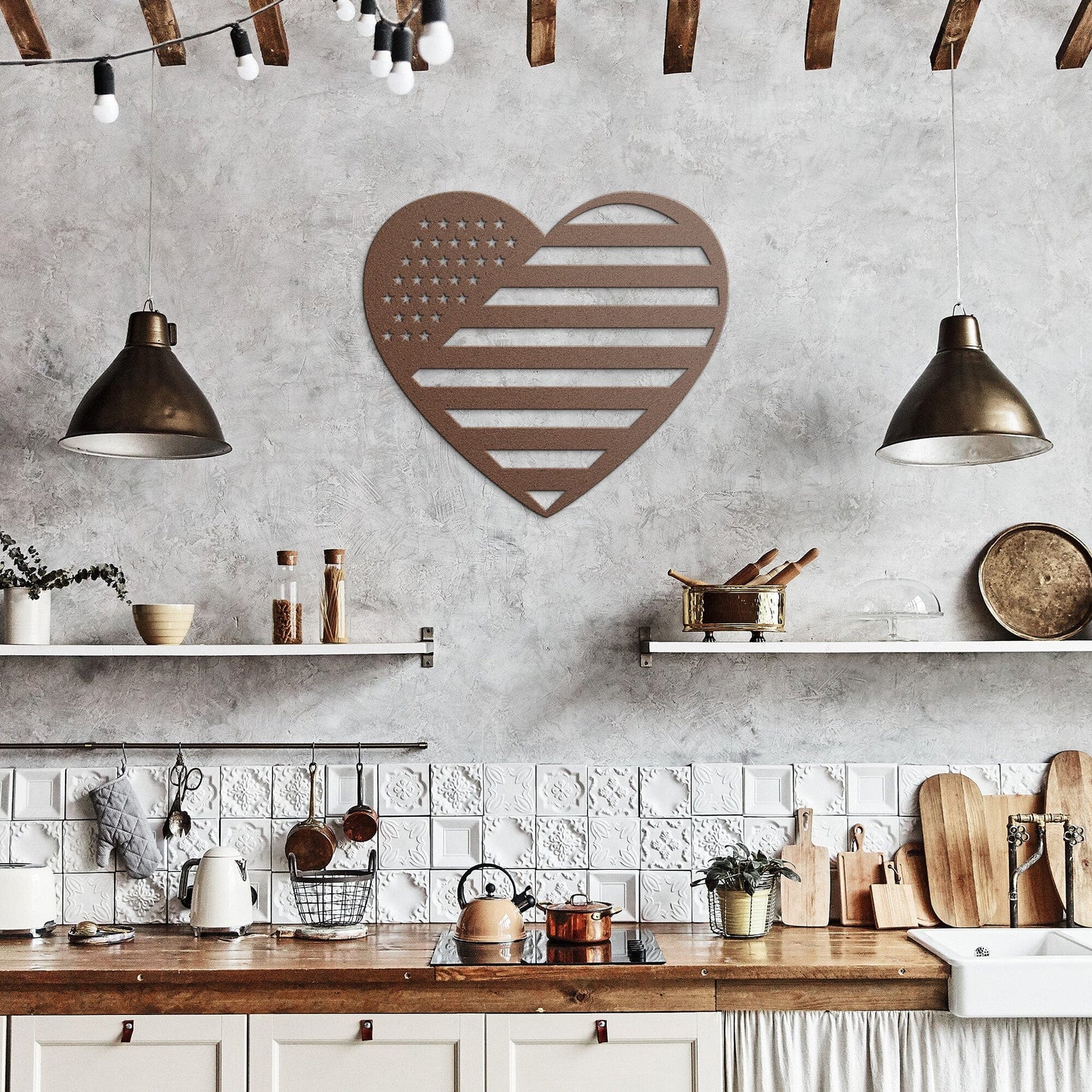 American Flag Heart Patriotic Metal Wall Art