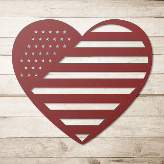 American Flag Heart Patriotic Metal Wall Art