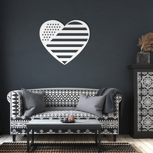 American Flag Heart Patriotic Metal Wall Art