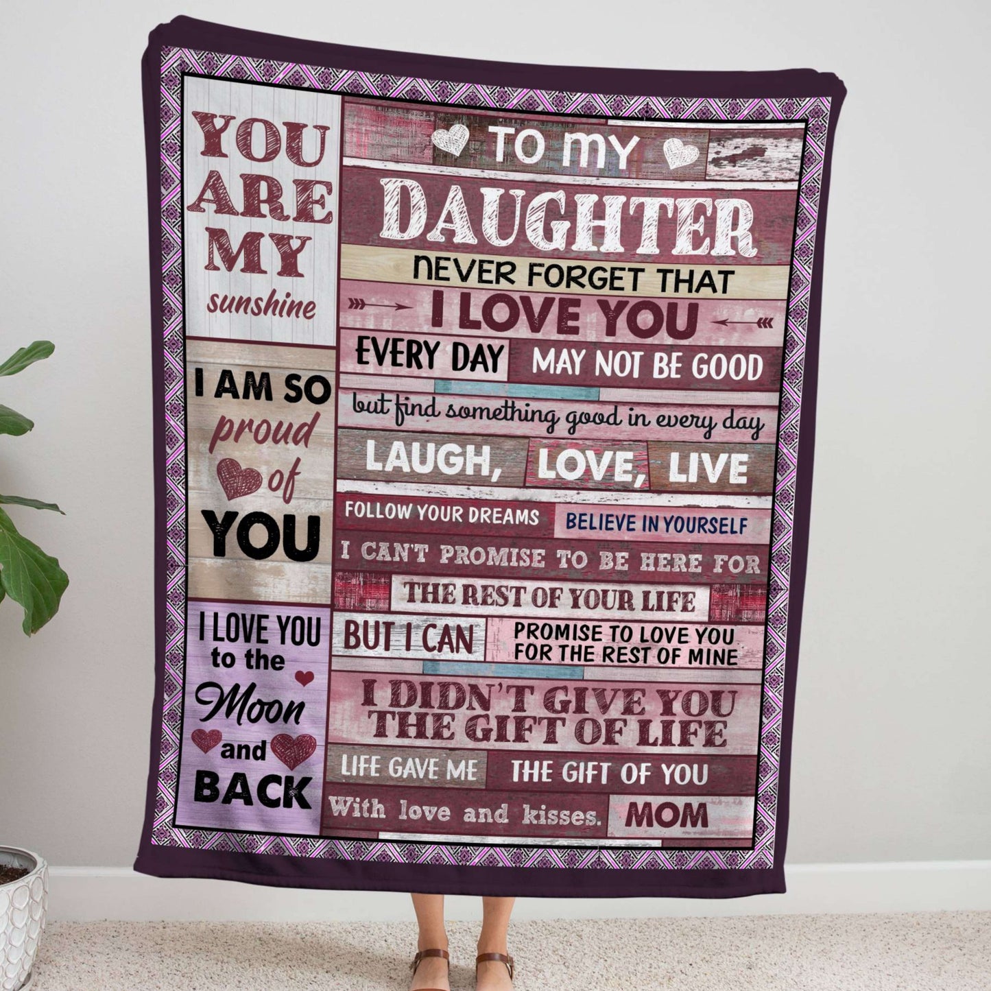 Laugh Love Live Pink Daughter Blanket from Mom & Dad