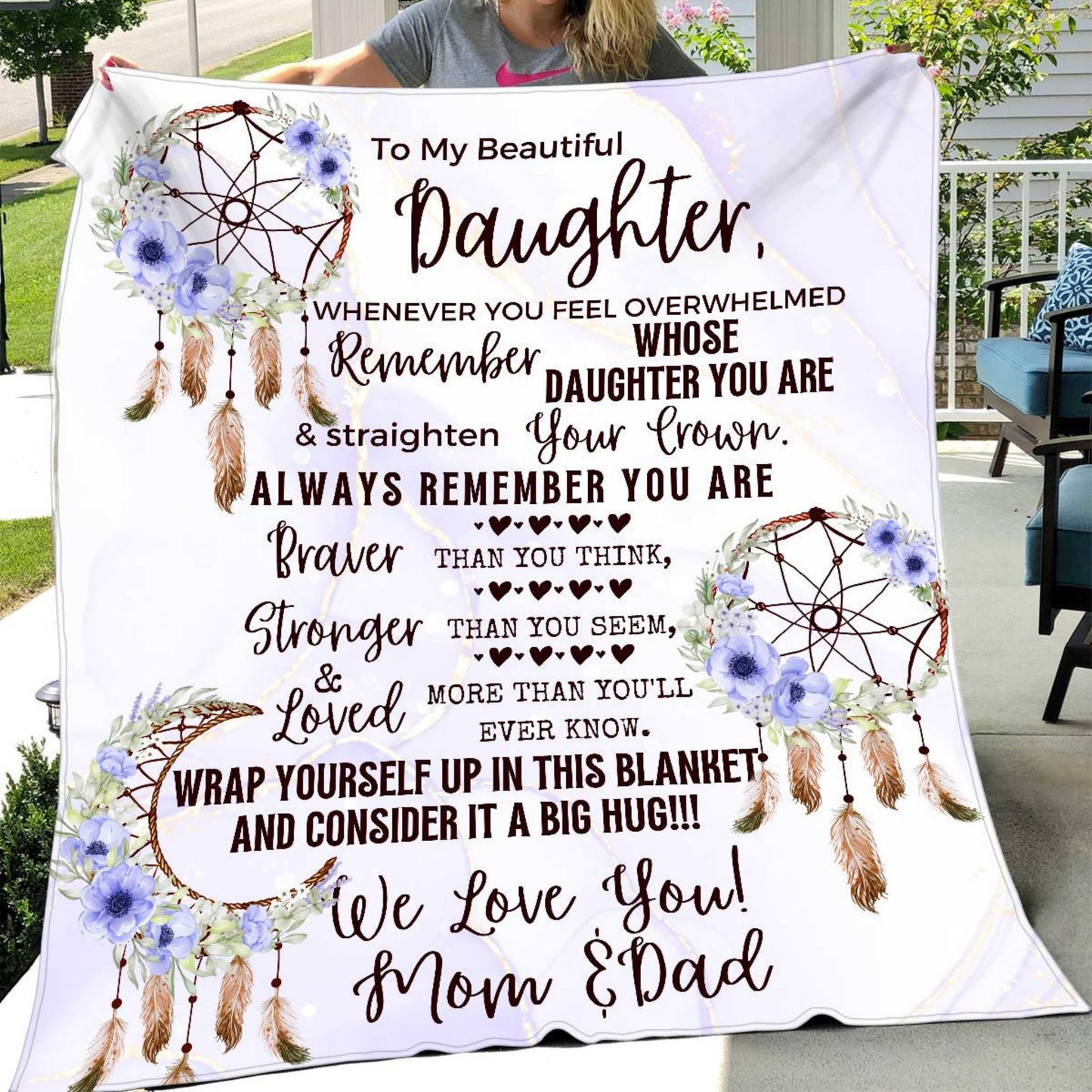 PurpleDreamCatcher Mom Dad to Daughter Blanket