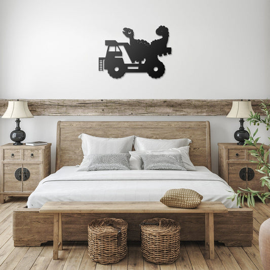 Dinosaurs on a truck Decorative metal wall art