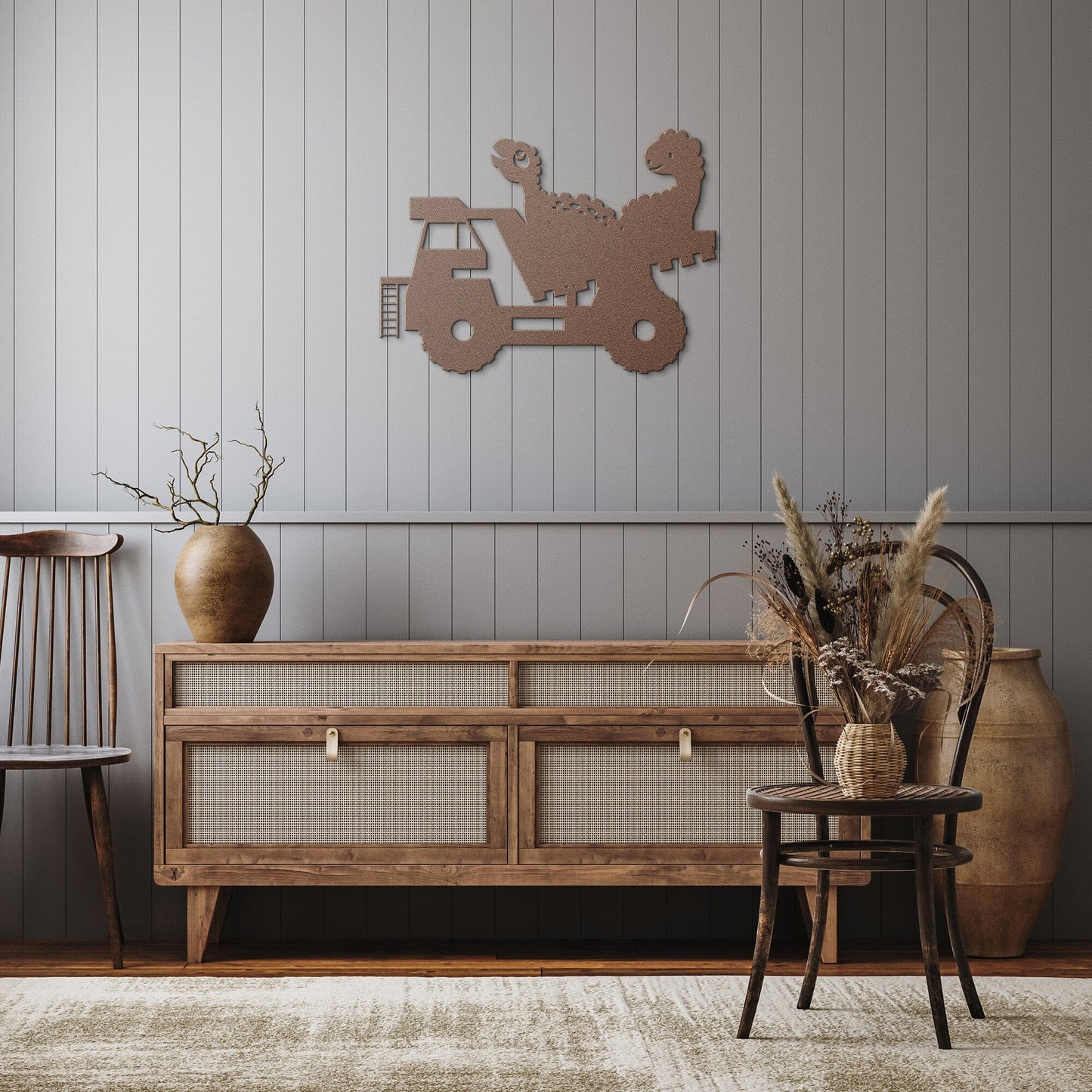Dinosaurs on a truck Decorative metal wall art