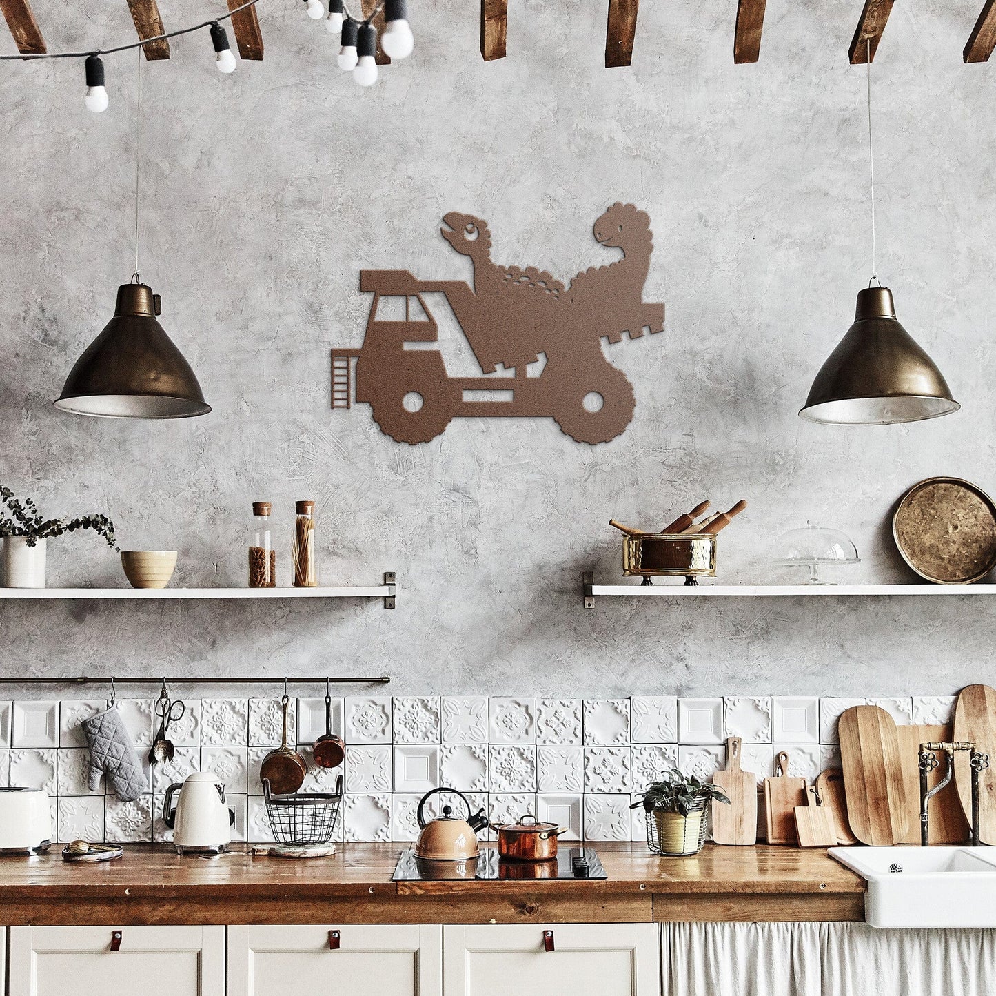 Dinosaurs on a truck Decorative metal wall art