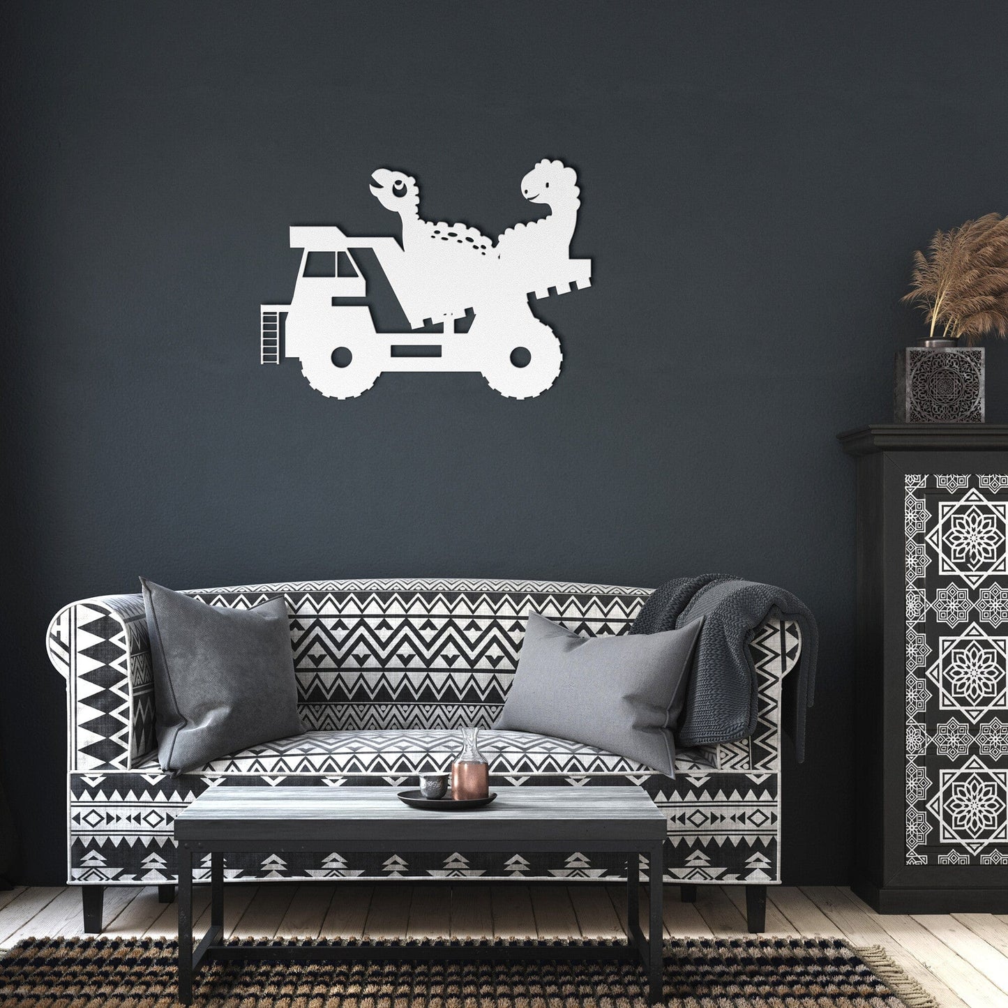 Dinosaurs on a truck Decorative metal wall art