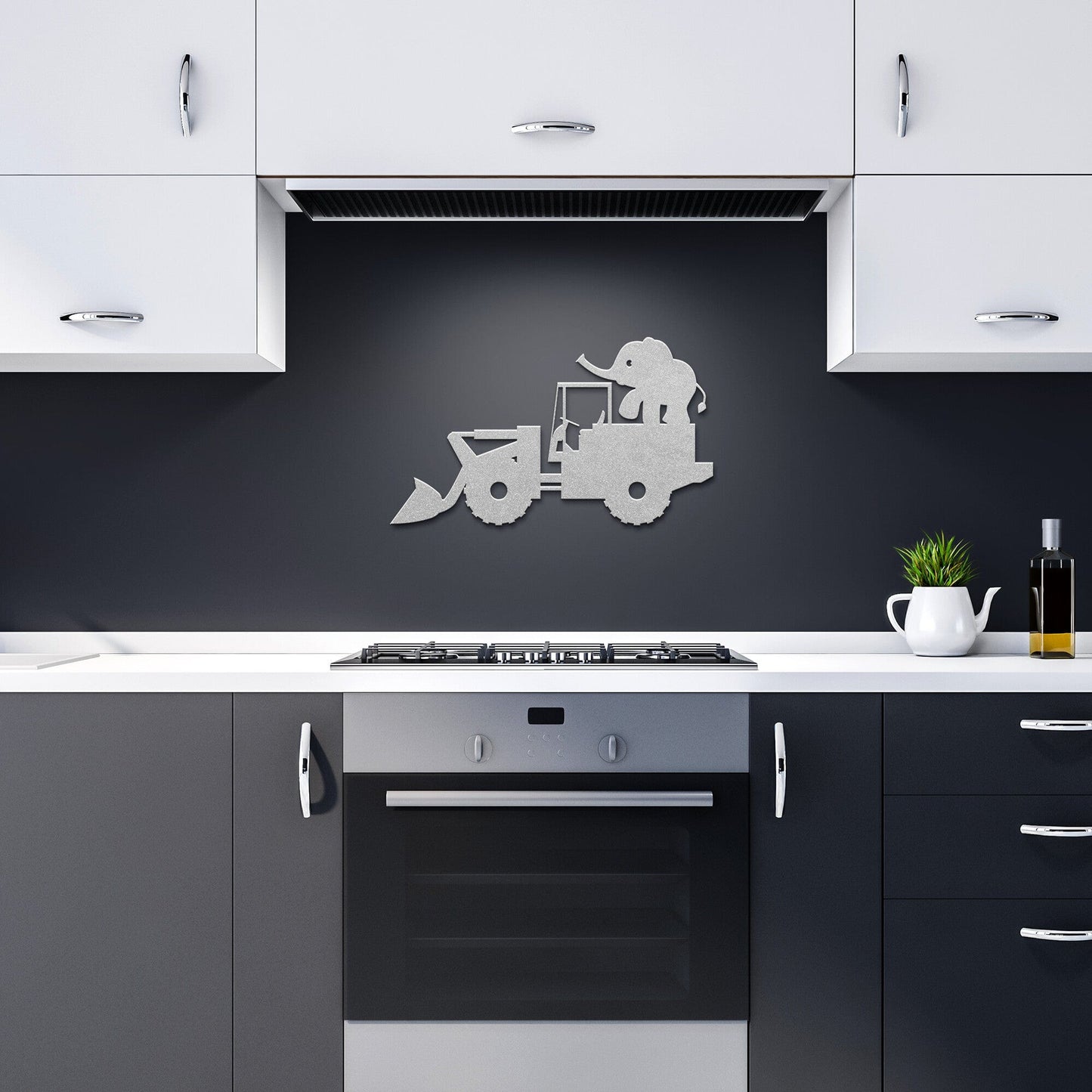 Excavator with Elephant Nursery Metal Wall Art