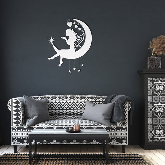Fairy on the Moon Metal Wall Art