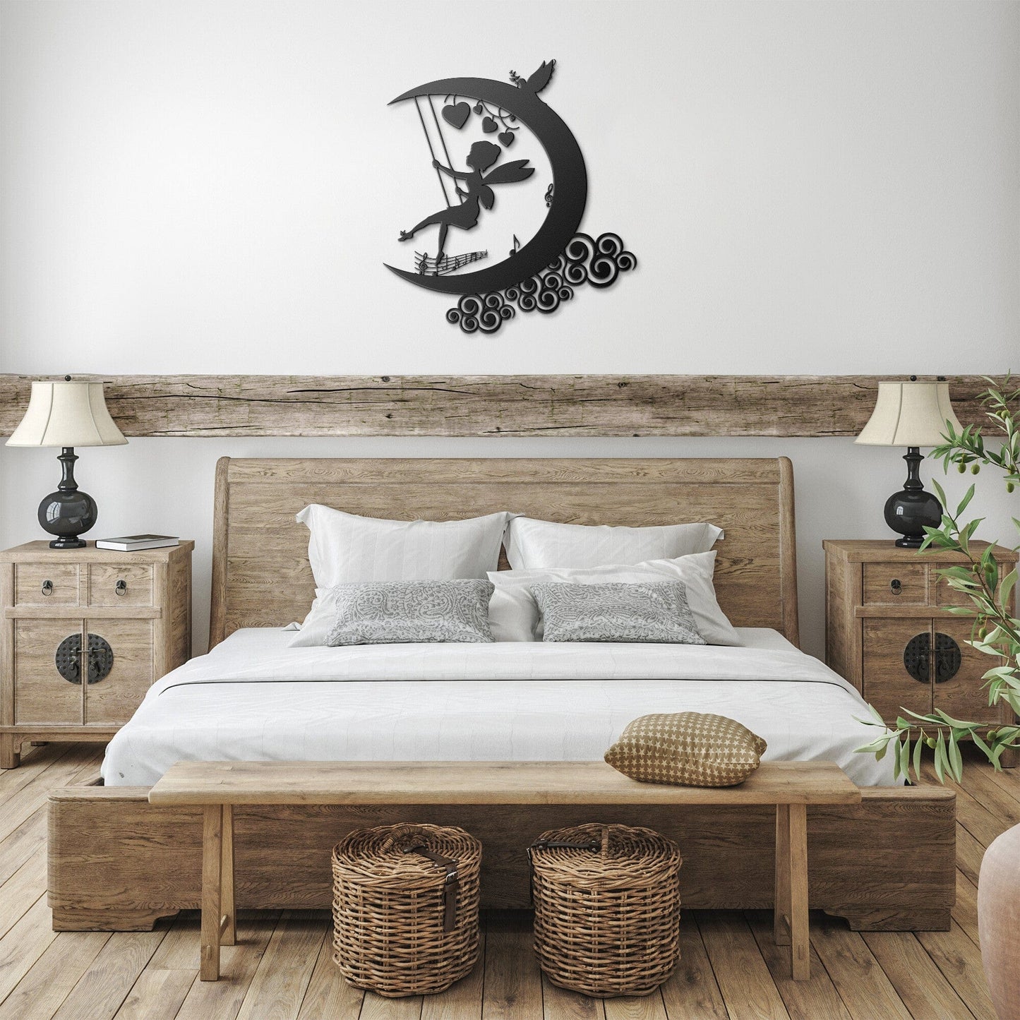 Fairy swinging on the moon Metal Wall Art
