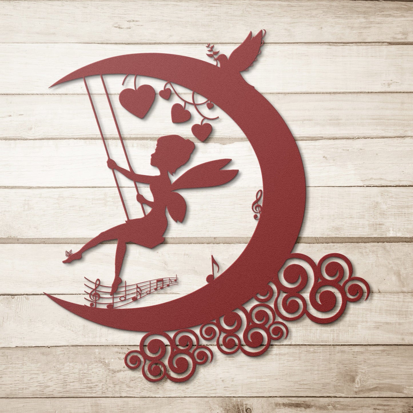 Fairy swinging on the moon Metal Wall Art