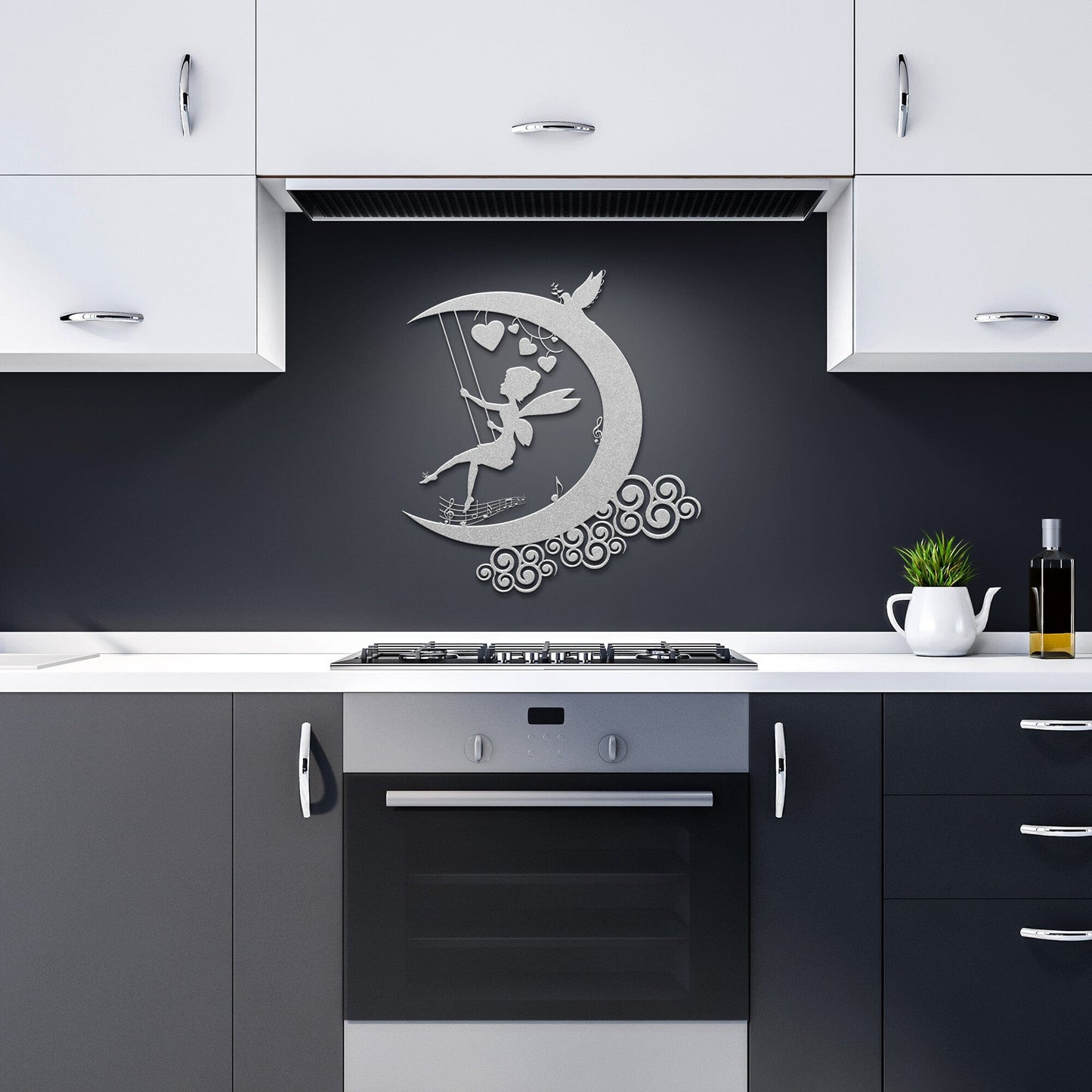 Fairy swinging on the moon Metal Wall Art