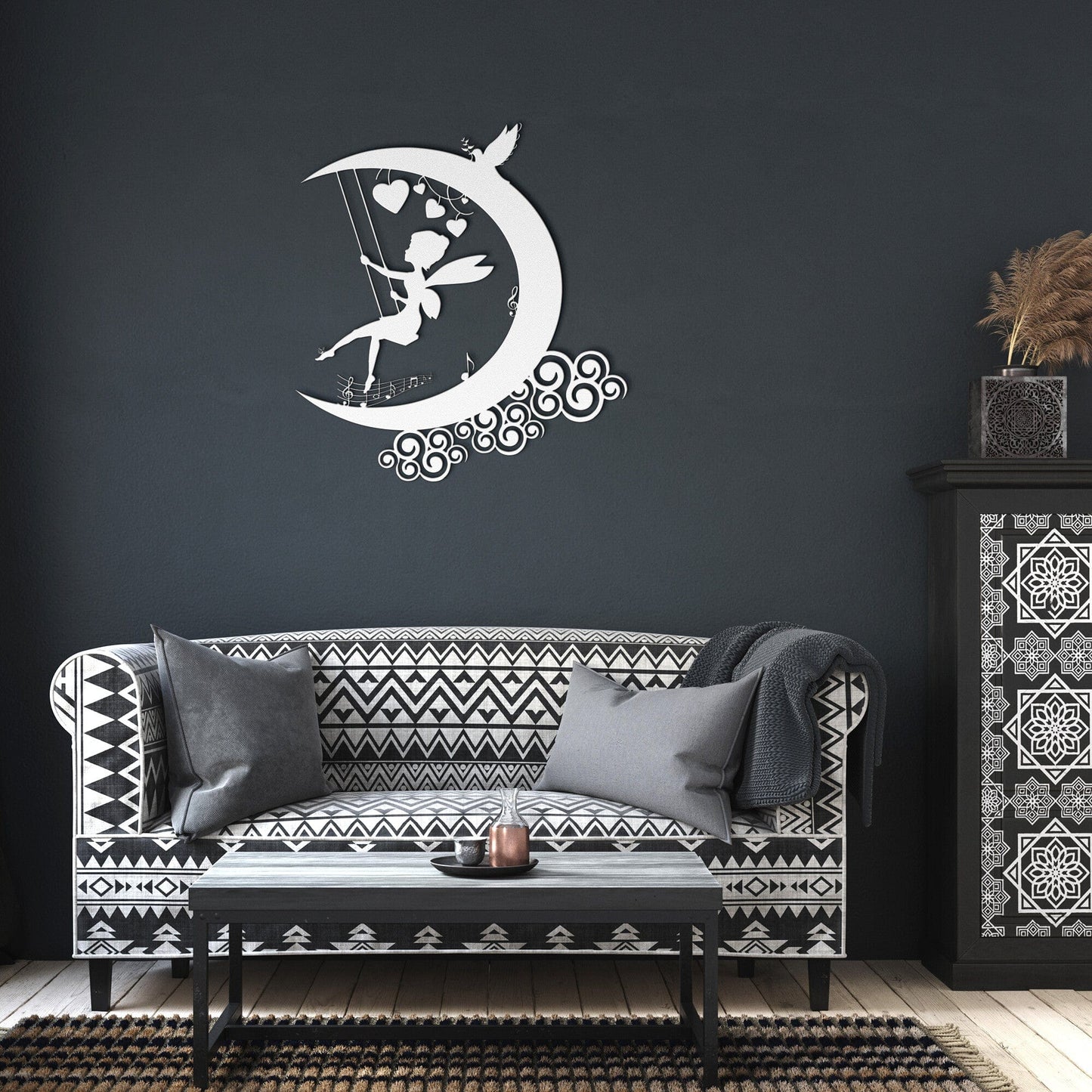 Fairy swinging on the moon Metal Wall Art