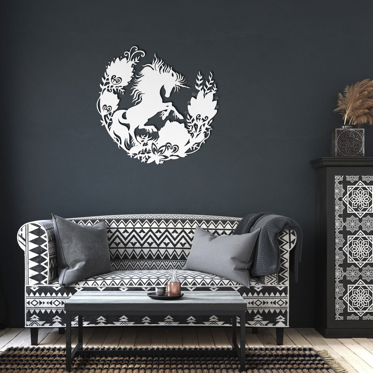 Fairy tale dream Unicorn in a forest metal Wall Art