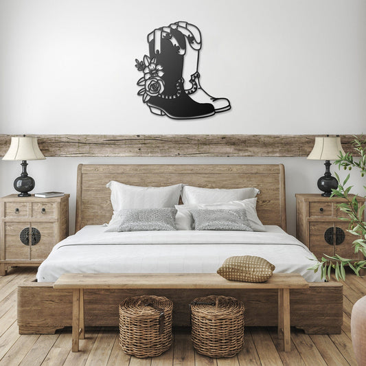 Floral Cowboy boots Decorative metal wall art
