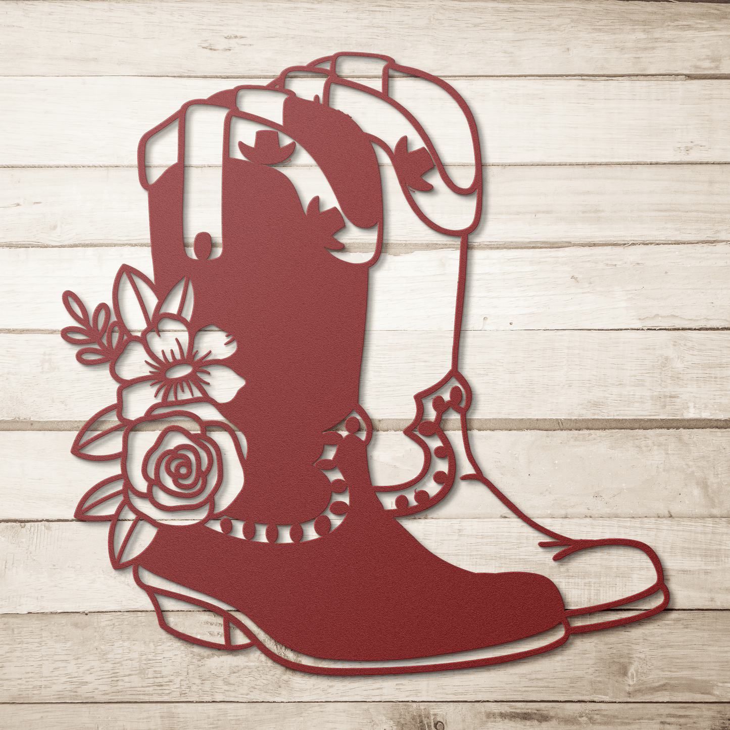 Floral Cowboy boots Decorative metal wall art