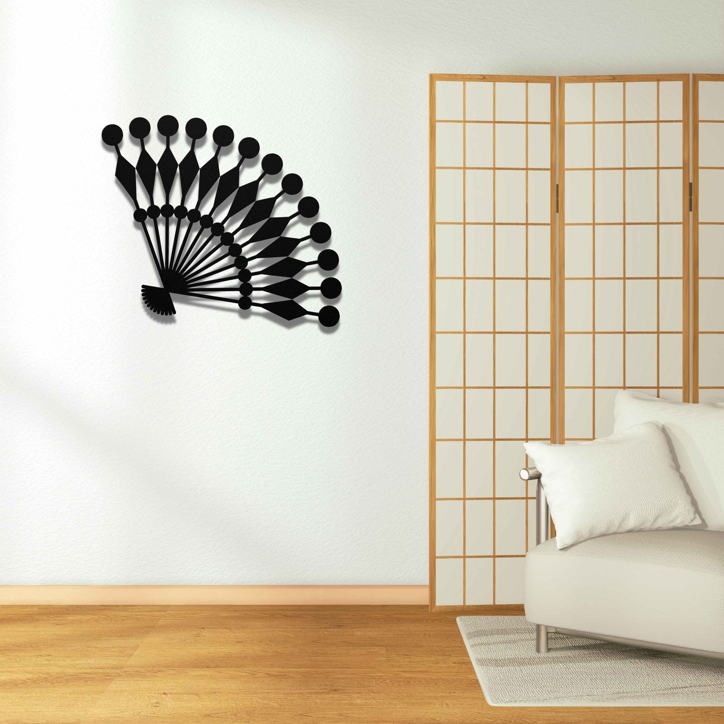 Asian traditional hand fan decorative metal wall art
