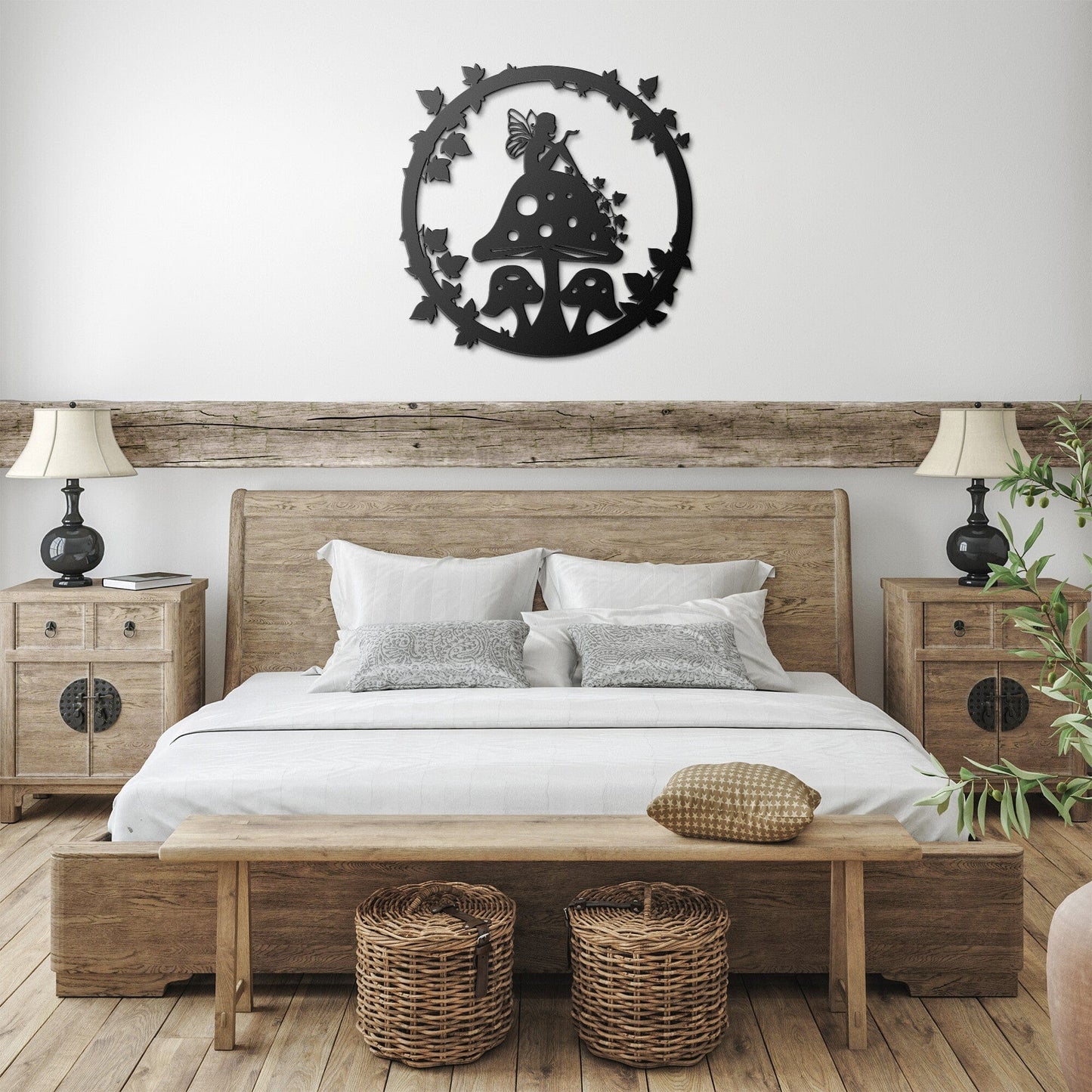 Garden Fairy Sitting on Mushroom Metal Wall Art