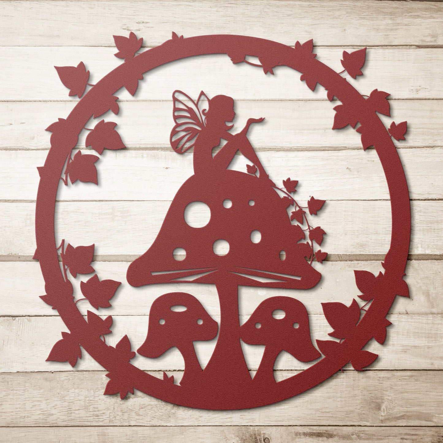 Garden Fairy Sitting on Mushroom Metal Wall Art