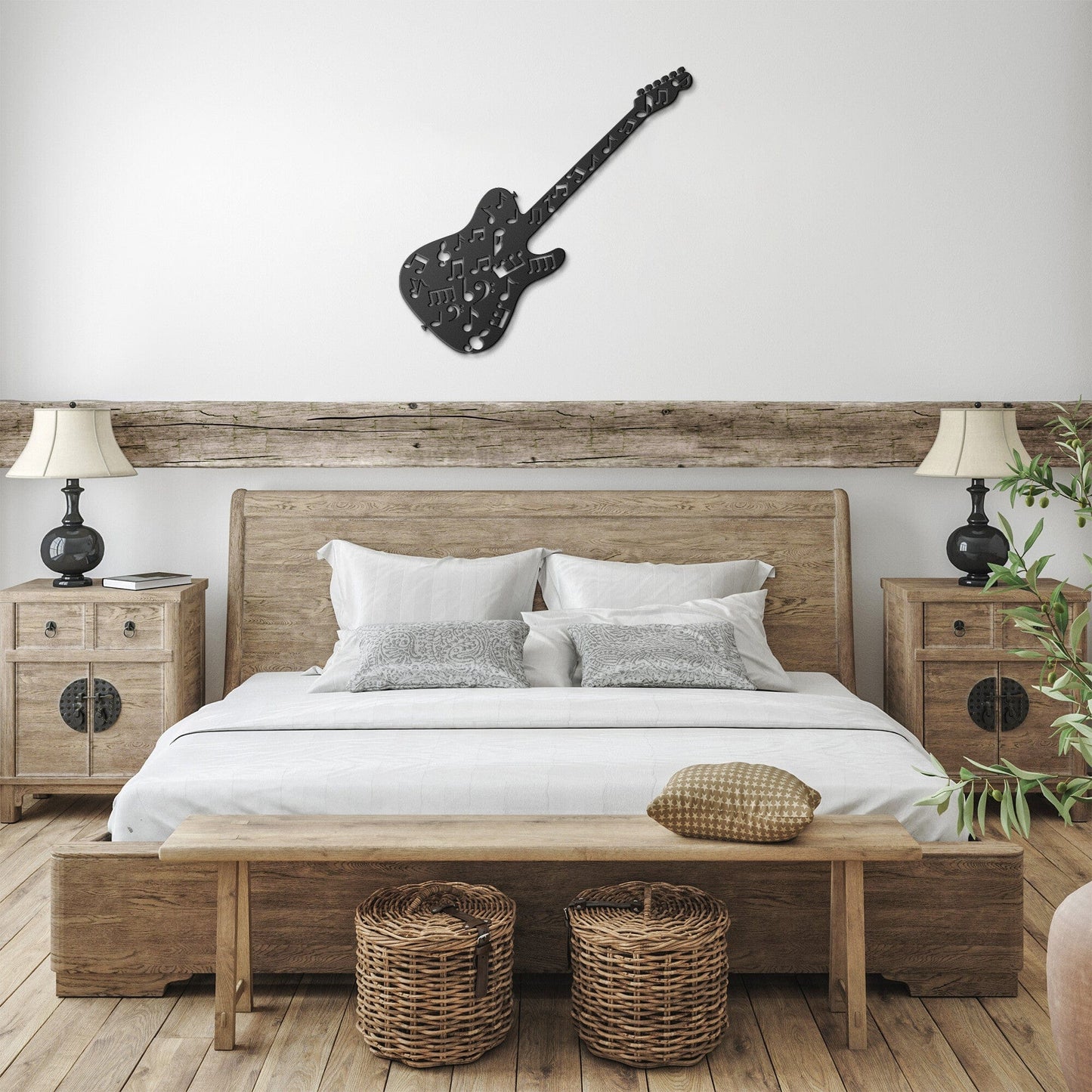 Guitar with Music notes Metal Wall Art