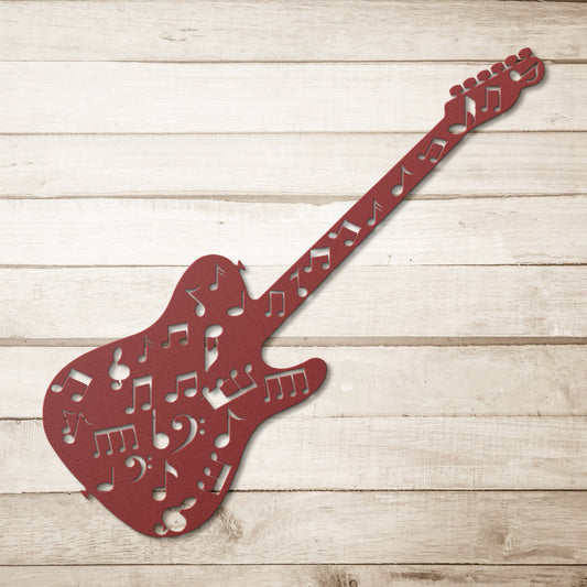 Guitar with Music notes Metal Wall Art