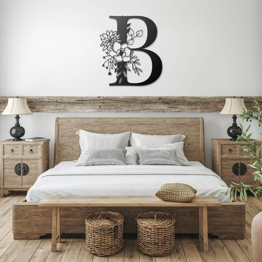 Monogram Letter B framed with flowers Metal Wall Art