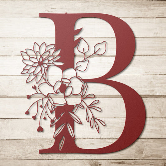 Monogram Letter B framed with flowers Metal Wall Art