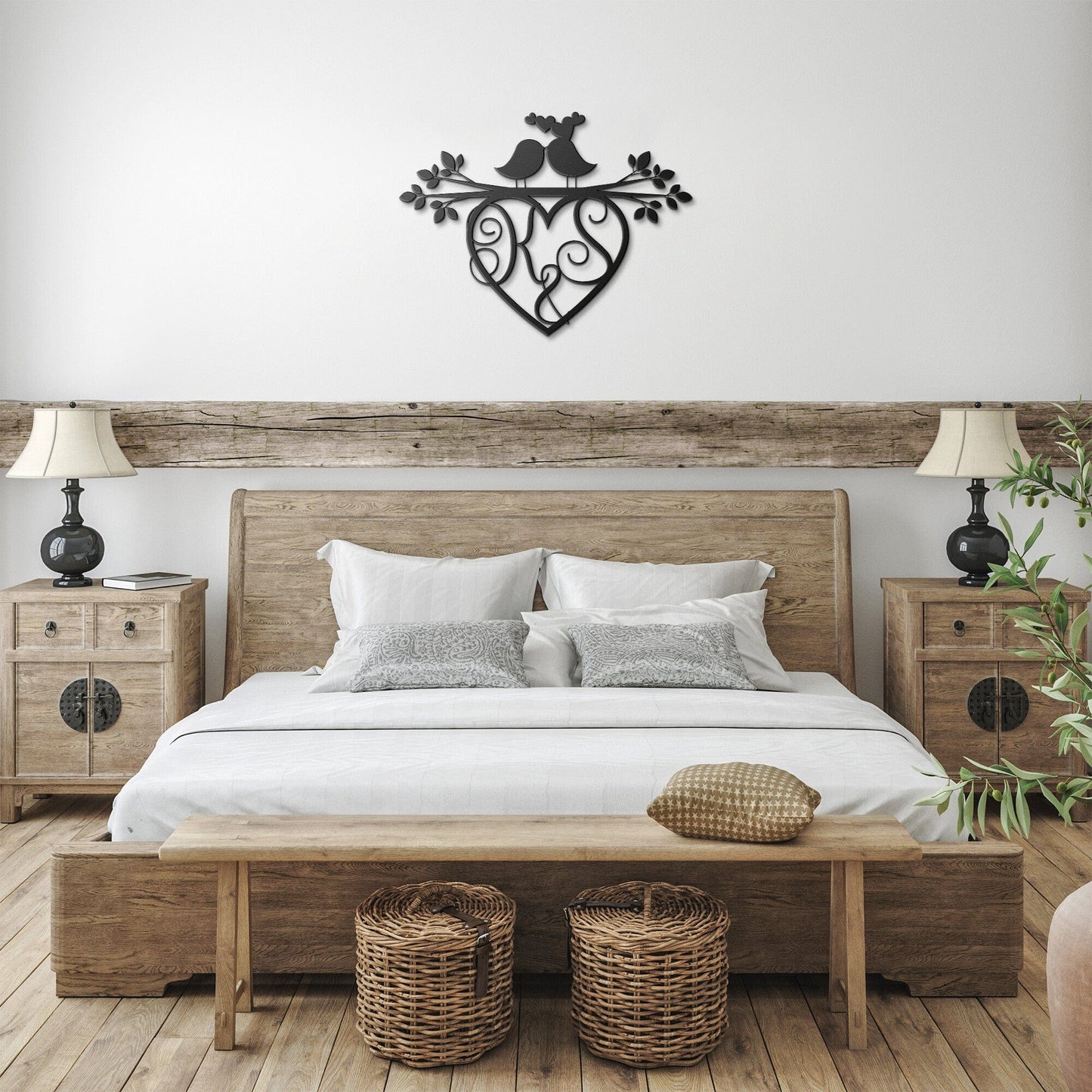 Monogrammed Heart loving Birds