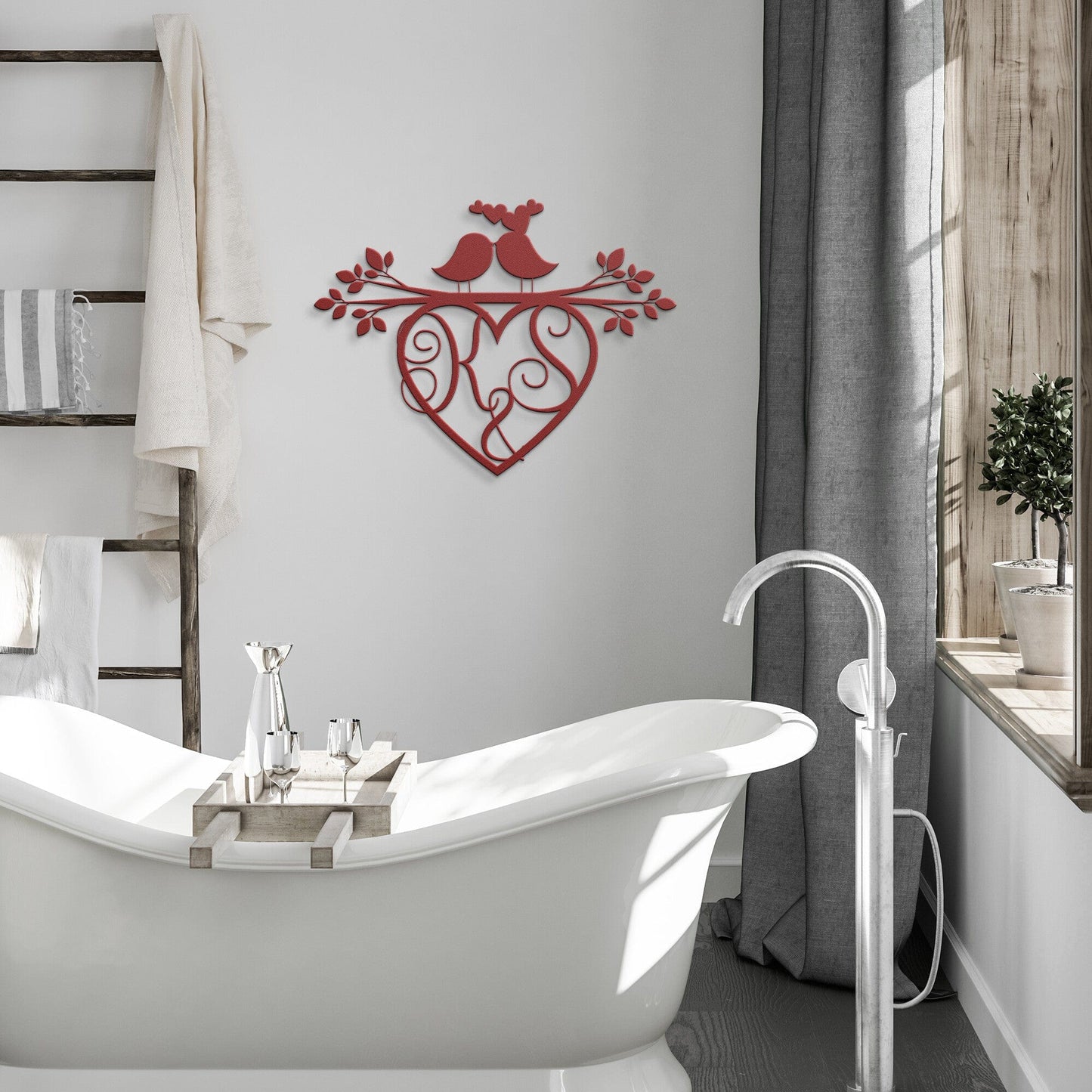 Monogrammed Heart loving Birds