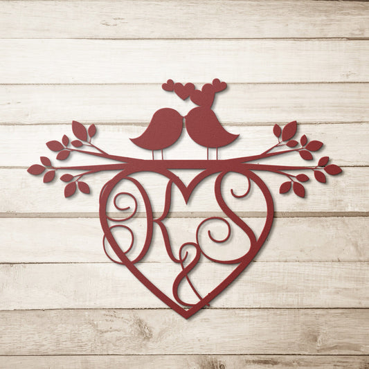 Monogrammed Heart loving Birds