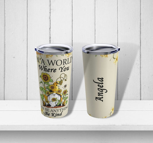 Be Kind Sunflower Gnome Personalized 20oz Tumbler
