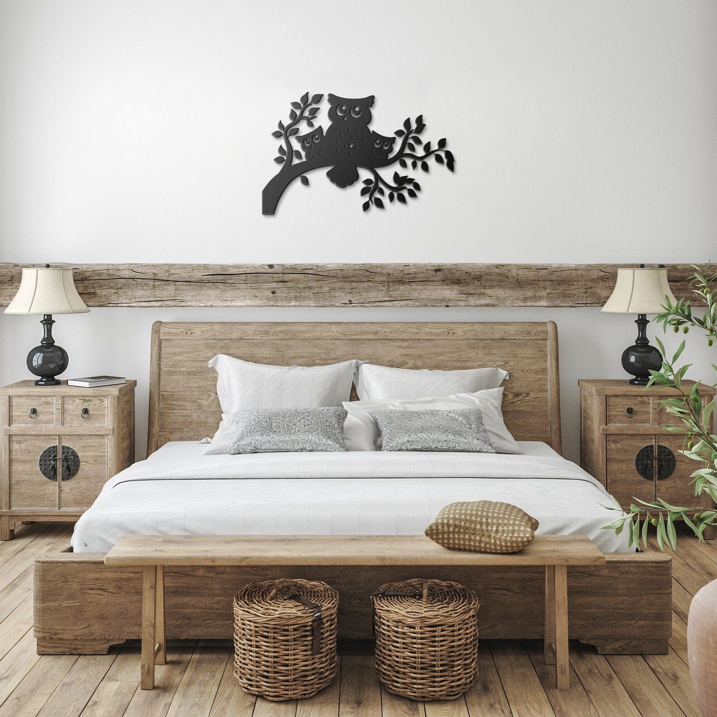 Owl Family on a Tree Branch Metal Wall Art