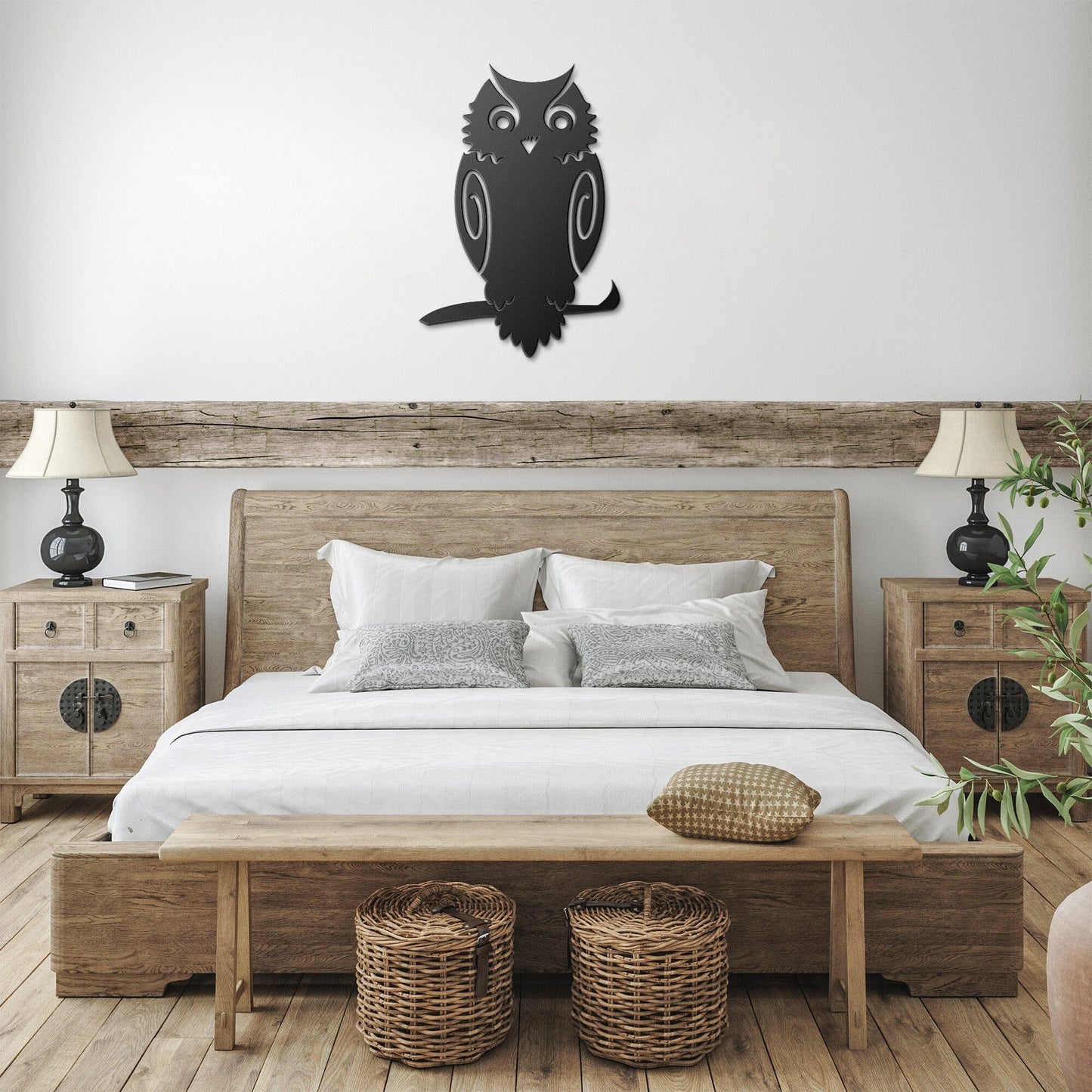 Owl on a branch decorative metal wall art