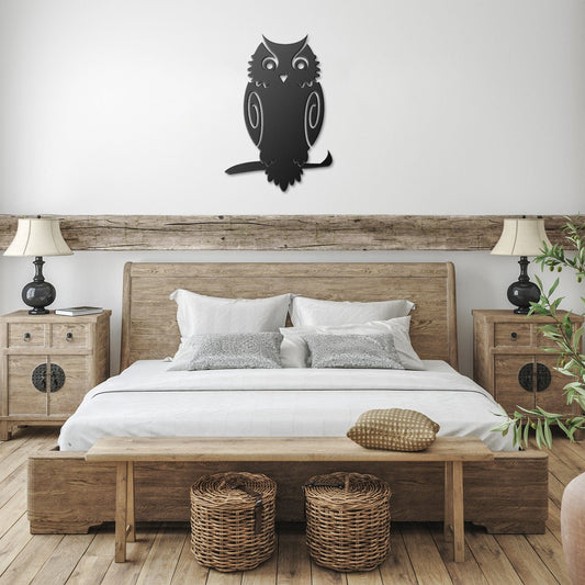 Owl on a branch decorative metal wall art